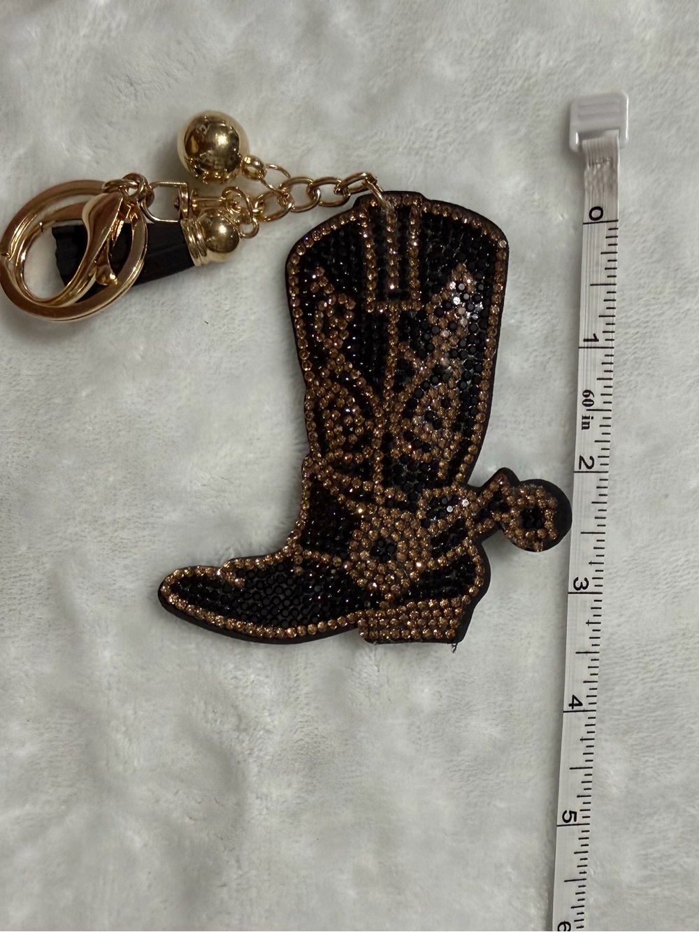 Black / Black Rhinestones Cowboy Boot Keychain or Purse Charm